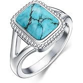BETHZA Turquoise Ring for Women, 925 Sterling Silver Square Cut Native American Natural Turquoise Genuine Gemstones Jewelry Gift for for Women Mom Wife
