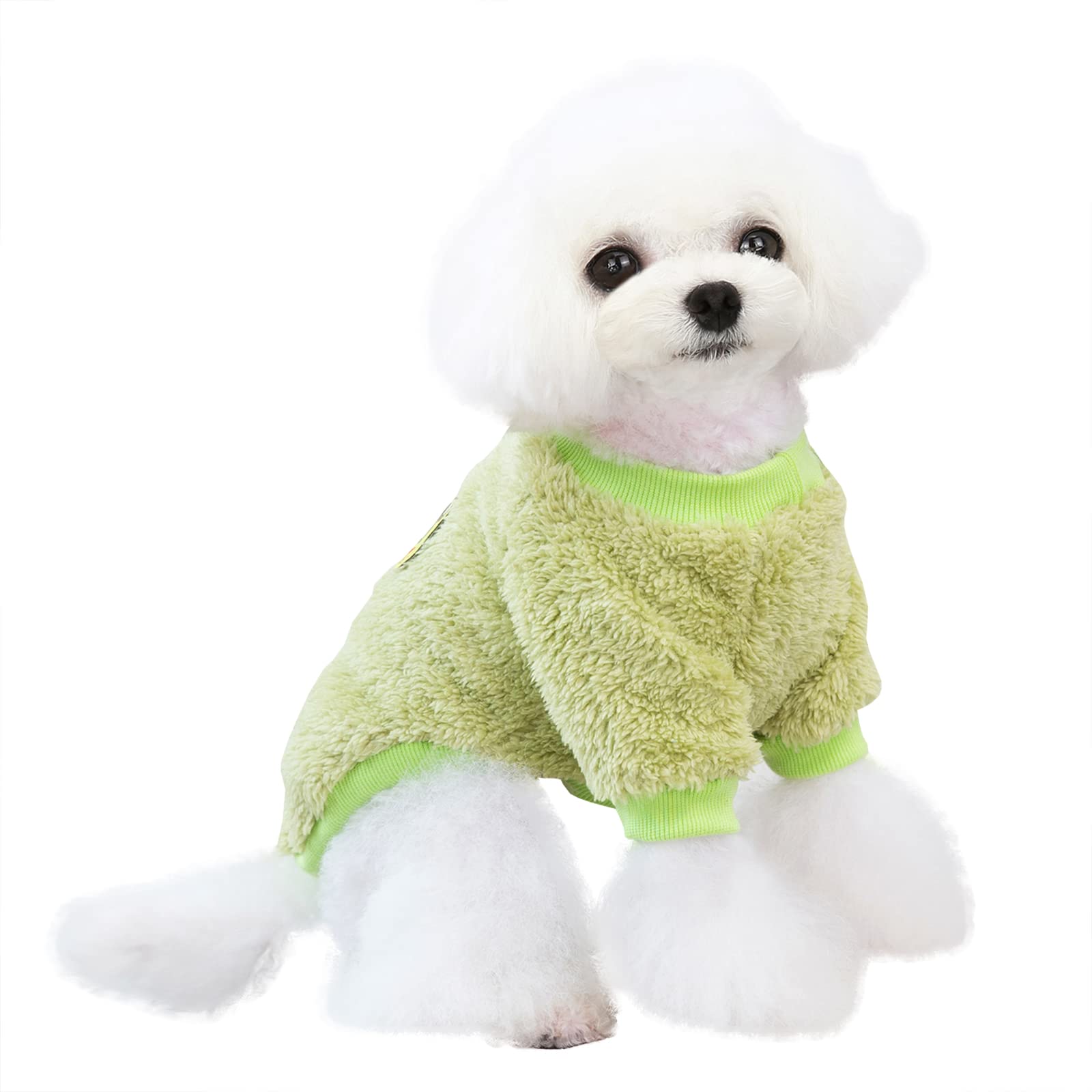 Izefia Dog Sweater Dog Clothes Fleece Dog Woolen Sweater Winter Warm Sweat Shirt with Bear Soft Pajamas Fleece Sweater for Small Dog Medium Dog Cat Green XL