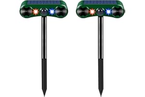 JAHY2TECH 2 Pack Solar Ultrasonic Animal Repellent 2024 Nocturnal Animal Deterrent with Motion Detection Red Blue LED Predator Light Siren for Cat Coyote Squirrel Deer Dog Bird Skunk for Yard Chicken Coop Lawn