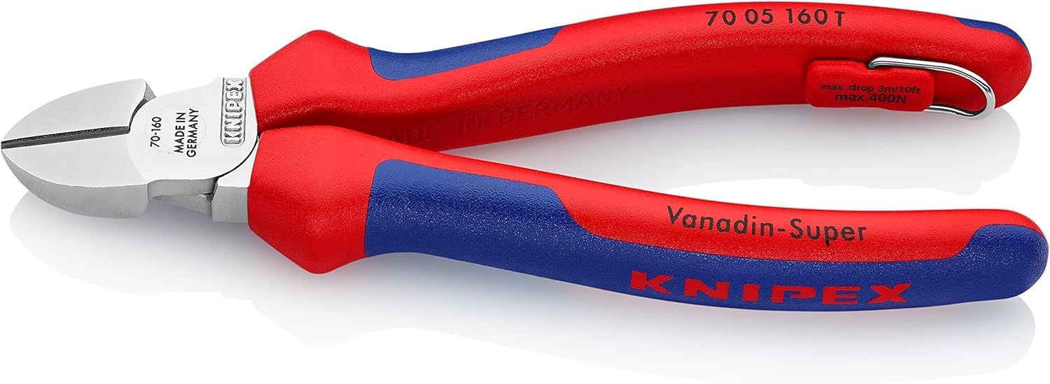 KNIPEX Diagonal Cutter Chrome-Plated, with Multi-Component Grips, with Integrated Tether Attachment Point for a Tool Tether 160 mm 70 05 160 T