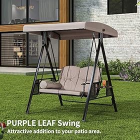 PURPLE LEAF 2-Seat Deluxe Outdoor Patio Porch Swing with Weather Resistant Steel Frame, Adjustable Tilt Canopy, Cushions… 61hvO0Xmo6L