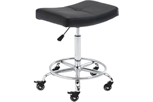 CoVibrant Wide Rolling Stool with Locking Wheels Footrest Adjustable Height Swivel for Salon Kitchen Lab Office Home (Black, 19''-24'')