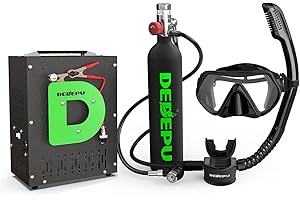 DEDEPU Mini Scuba Tank, 1L Dive Portable Lungs Air Tank with Snorkel Mask, 15-20 Minutes Diving Time, Underwater Breathing Diving Gear, Backup Air Cylinder Emergency Rescue Pony Bottle