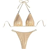 Floerns Women's Glitter Metallic Bikini Set Halter Tie Back High Cut 2 Piece Bathing Suit