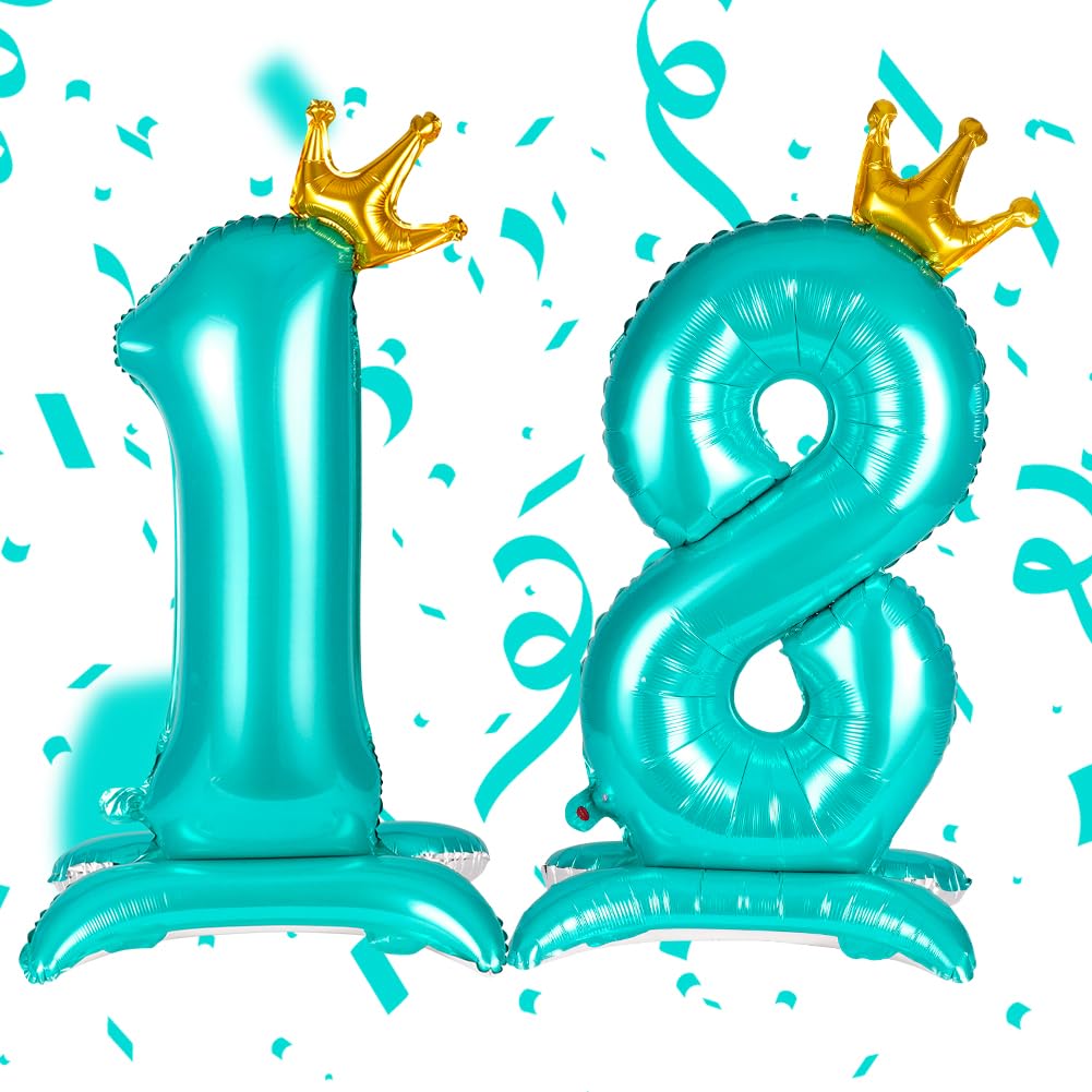 APXEL Blue Standing Crown Number 18 Balloons, 42 Inch Large Foil Number 1 & 8 Balloons, Self Inflating 18th Birthday Balloon for 18 Year Anniversary Birthday Party Christmas Decorations