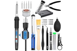 Electronic Soldering Iron Kit, Kingsdun 60W LCD Digital Soldering Gun with Adjustable Temperature & Fast Heating Ceramic Thermostatic Design, ON-Off Switch 15pcs Solder Kit & Welding Tool