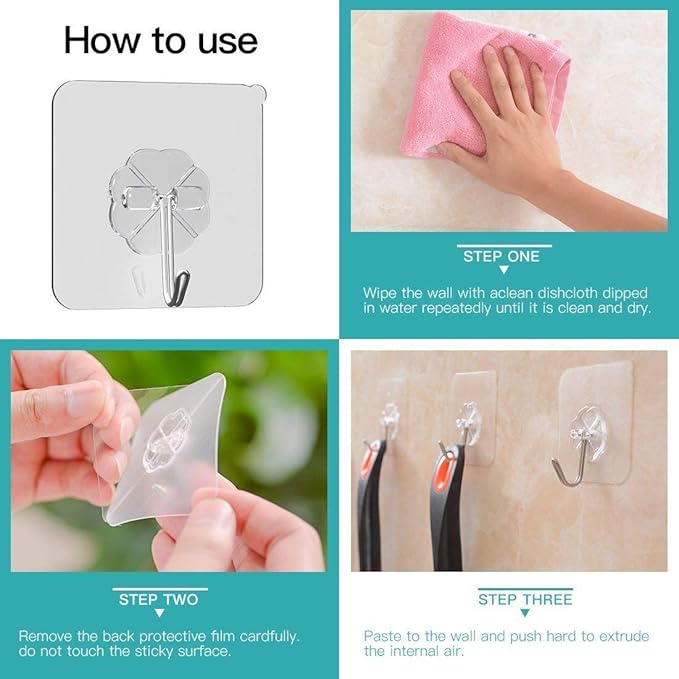 Amazon Bestsupplier 吊り下げフック 10個 高耐久 壁 天井用粘着フック 取り外し可能 防水 再利用可能 透明 ネイルフリー ステンレススチール 壁 天井ハンガー 浴室 キッチン 寝室用 フック オンライン通販