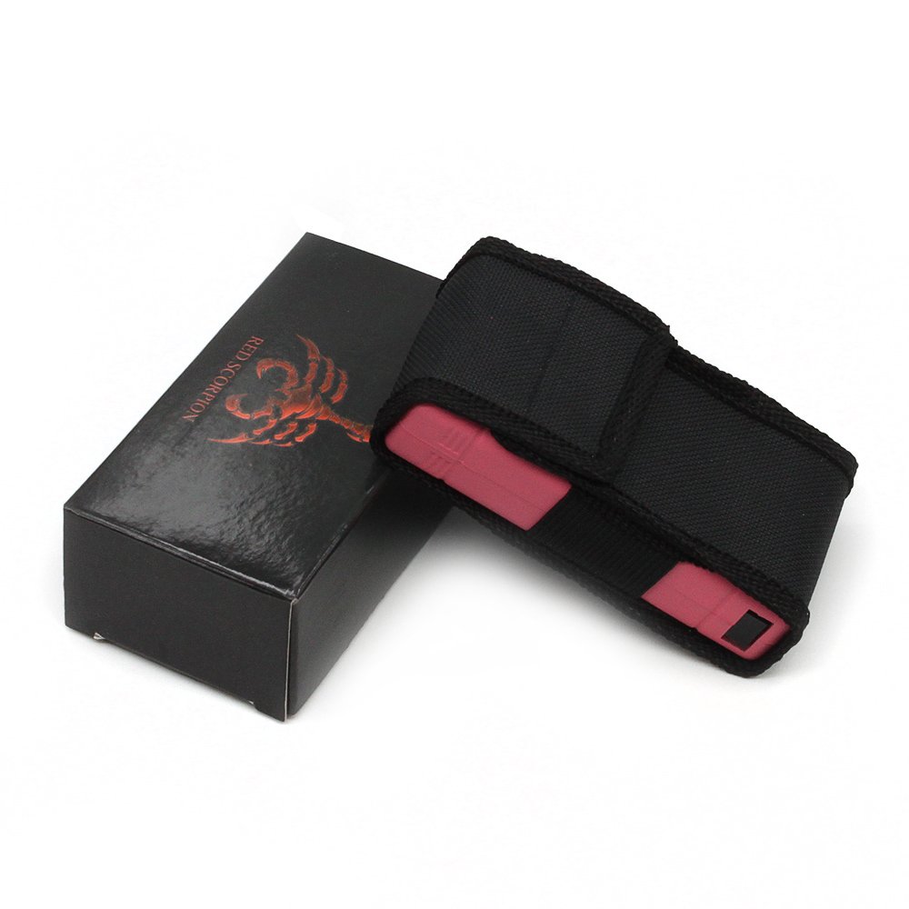 Red Scorpion Mini Stun Gun 800-500 Million Volts Rechargeable with LED Tactical Flashlight (Pink)