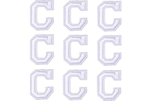 GUYI GYGYL Iron on Letters Patches, 9Pcs of 2 Inch White Letter "C" Patches, Alphabet Embroidered Patch for Clothes, Dress, Hat, Socks, Jeans, DIY Accessories