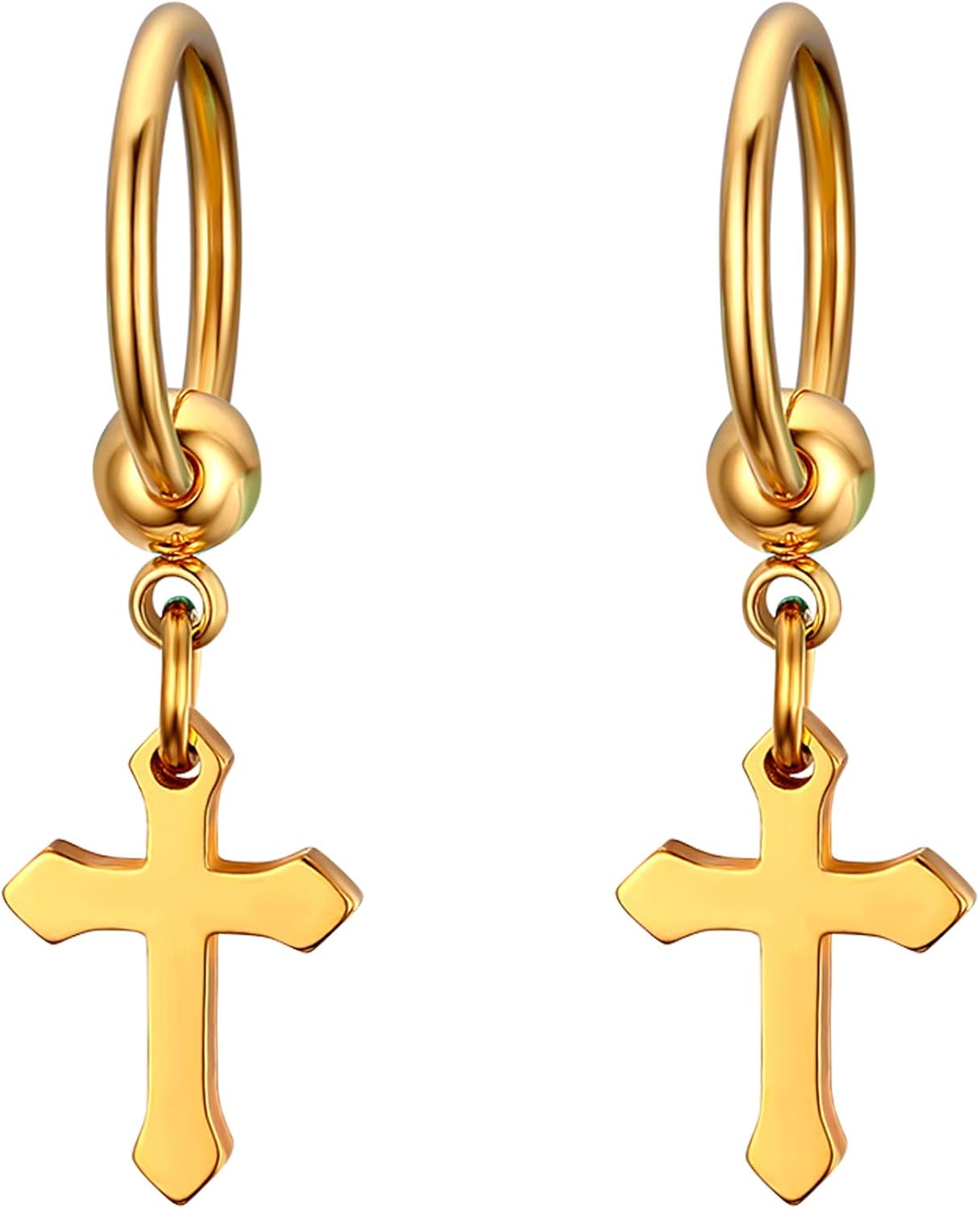 JewelryWe Cross Earrings,Hip Hop Cross Dangle Earrings Stainless Steel Hoop Ear Rings for Men Women(Gold)