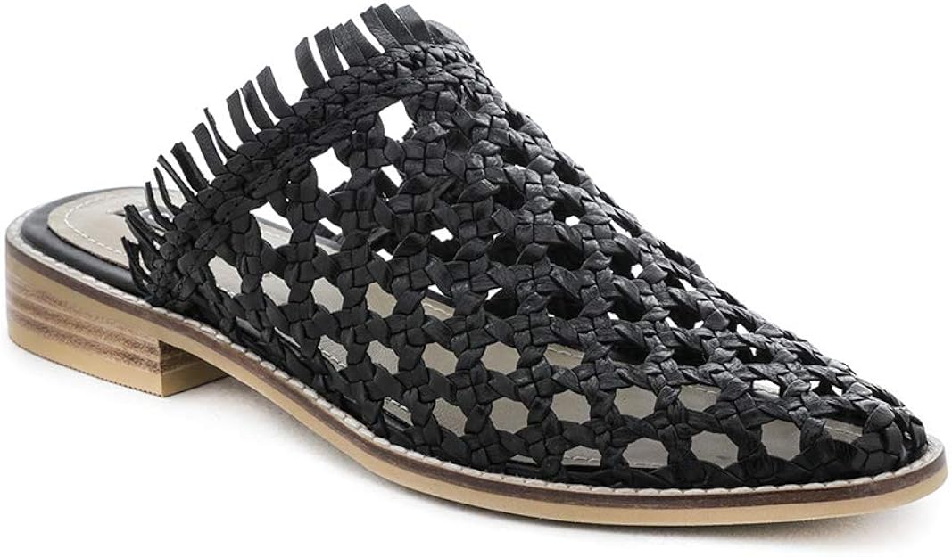 black woven mules