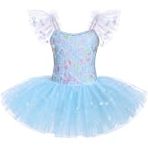 IBAKOM Ballerina Girl Swan Lake Costume Kid Sparkly Ballet Dance Tutu Dress | Ballet Leotard for Girl Pancake Platter Tutu Kid Recital Flutter Sleeve Floral Rehearsal Cute Ballerina Toddler Leotards Tutu