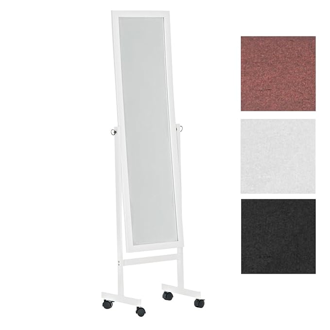 Specchio Da Pavimento Girevole AISUNDY Con Cornice In Legno Di Pino E Ruote, 165x56 Cm, Marrone, Antisfondamento