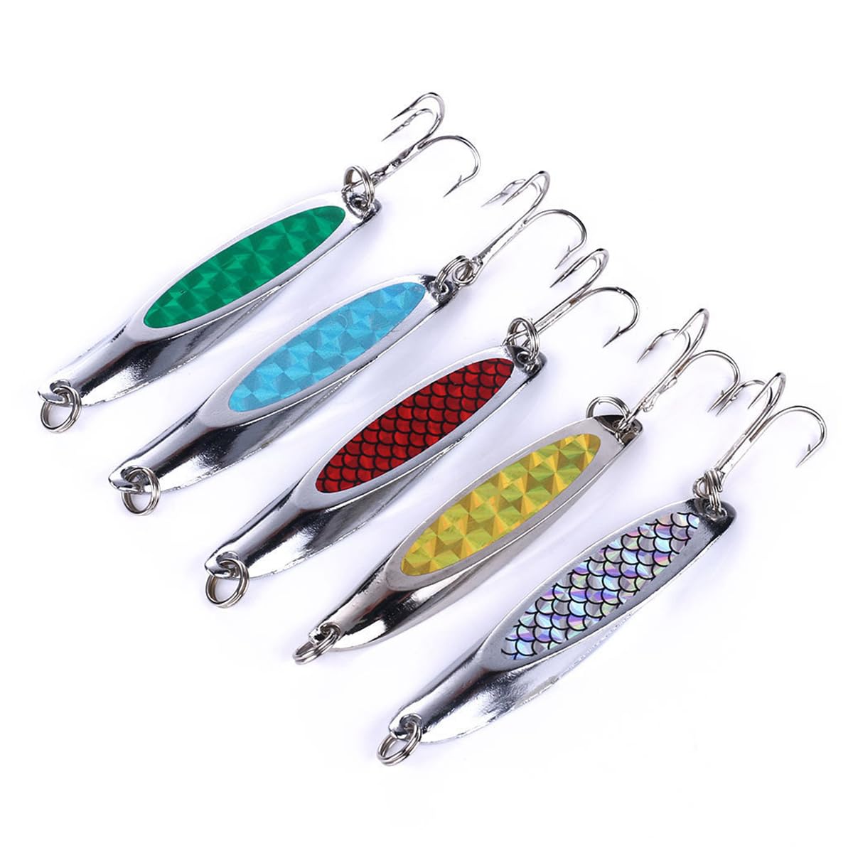 OriGlam 5pcs Fishing Lures Metal Spoons Hard Baits, Metal Fishing Lure Spinner Baits Fishing Spoons, Fishing Trout Lures Pike Trout Spoons for Salmon Trout Bass Pike