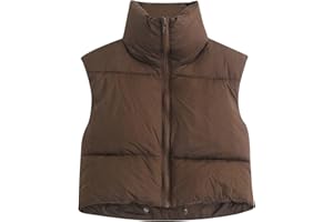 Ainangua Women's Crop Padded Vest Stand Collar Lightweight Sleeveless Puffer Zip Up Gilet Outerwear