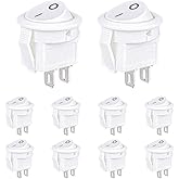 VEXUNGA On Off Round Rocker Switch 2 Pin Circle Switches Square 3A 250V 6A 125V AC 15MM White Round Toggle Switch for RV Car Truck Boat (Pack of 10pcs)