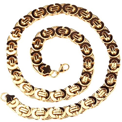 Jewelry Kingdom 1 Gold Tone Necklace Biker Men's Chain Stainless Steel Flat Byzantine Chain,16-40"