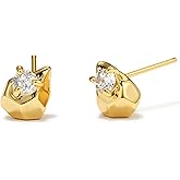 Gold Stud Earrings for Women, 18K Gold Plated Flat Back Cubic Zirconia Earrings for Helix Cartilage Earring Earlobe Piercing Jewelry Gift Small Stud Earrings for Women Hypoallergenic