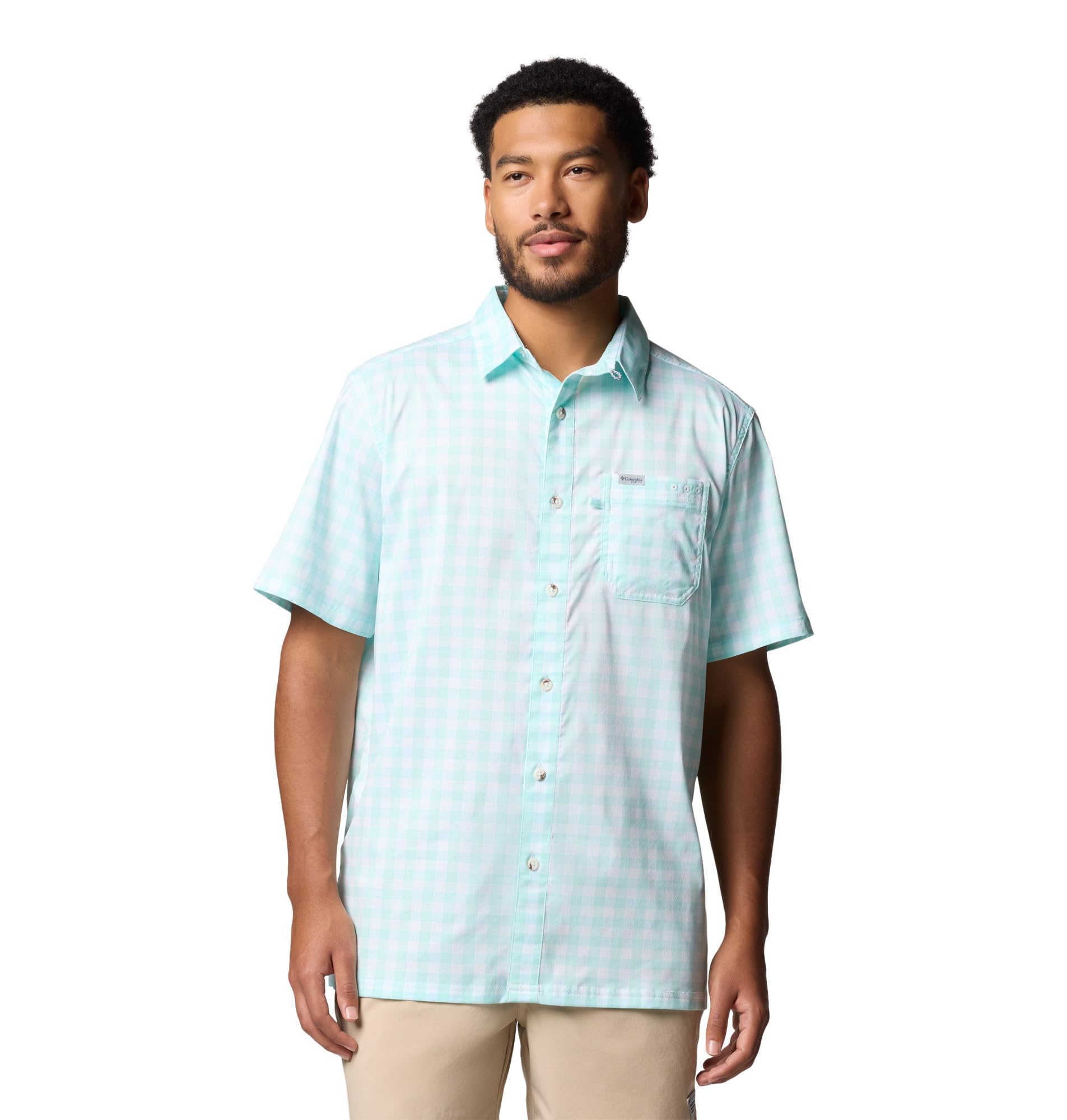 Columbia Mens PFG Super Slack Tide Camp Shirt, Gulf Stream Palaka Grid, Large Tall Image Columbia Mens PFG Super Slack Tide Camp Shirt, Gulf Stream Palaka Grid, Large Tall Image