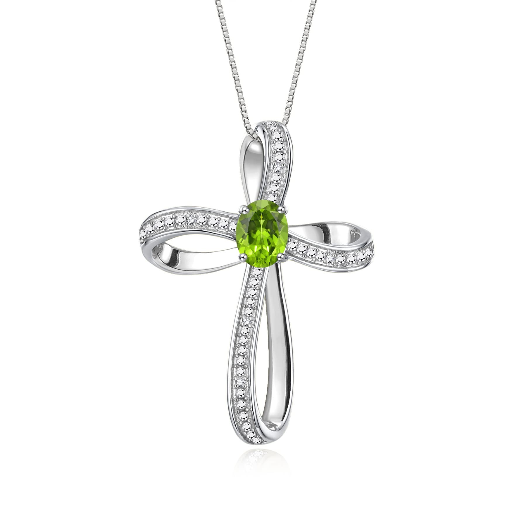 Rylos Simply Elegant Beautiful Peridot & Diamond Pendant Necklace - August Birthstone*