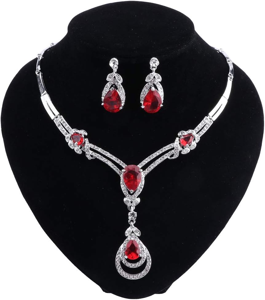 Women's CZ Crystal Zircon Teardrop Necklace Earrings Prom Bridal Wedding Accessories Jewelry Set And Boxes