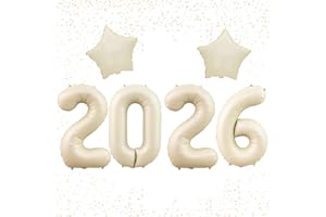 New Year Decorations 2026, Creamy White Number Balloons 2026, Large Happy New Year Balloons for New Year's Eve Party Supplies