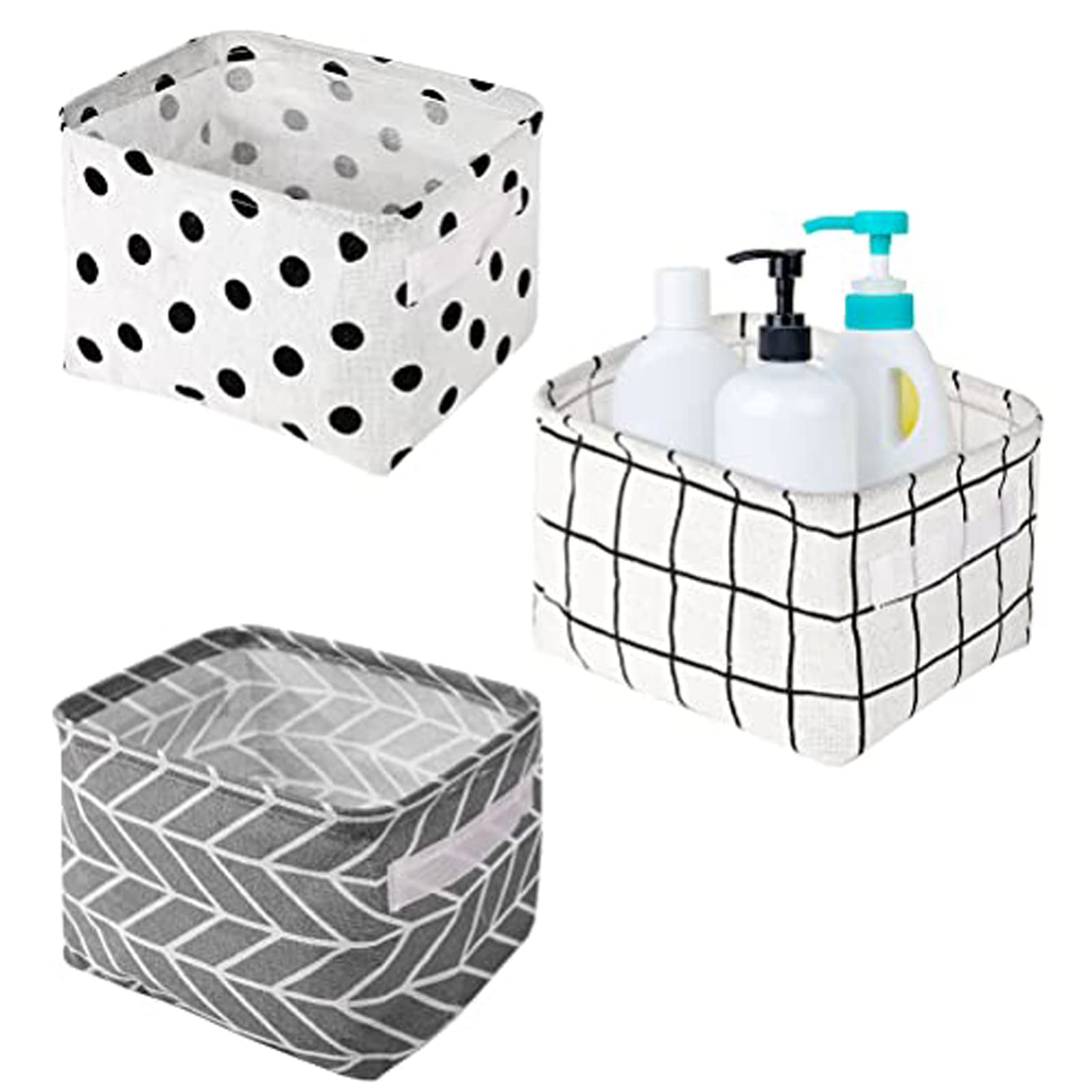 Lanjue 3 Pieces Small Fabric Storage Baskets, Waterproof Bathroom Storage Baskets Collapsible Square Storage Boxes with Handles Shelf Basket Organizer Bins for Bathroom Makeup Cupboards Kitchen