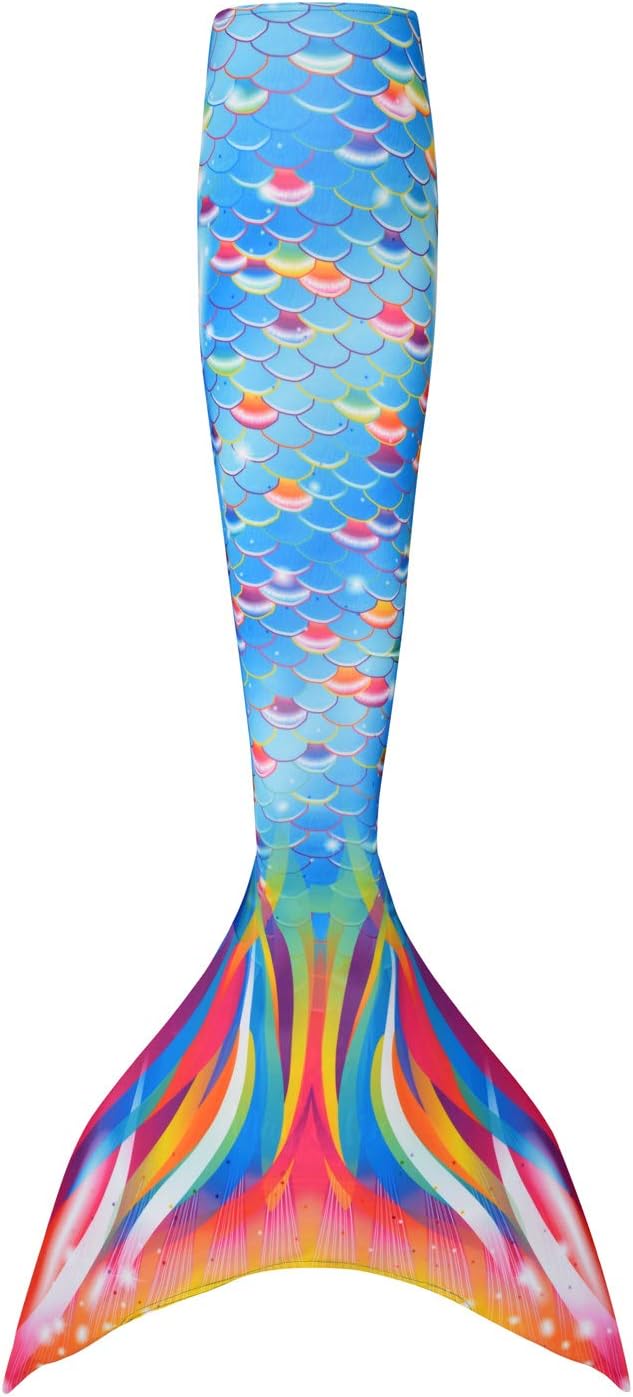 Planet MermaidGirls Kids 3 Piece Vivid Colour Swimming Pacific Rainbow Mermaid Tail, Crop Top & Wear-Resistant Blue Magic Fin Monofin Included