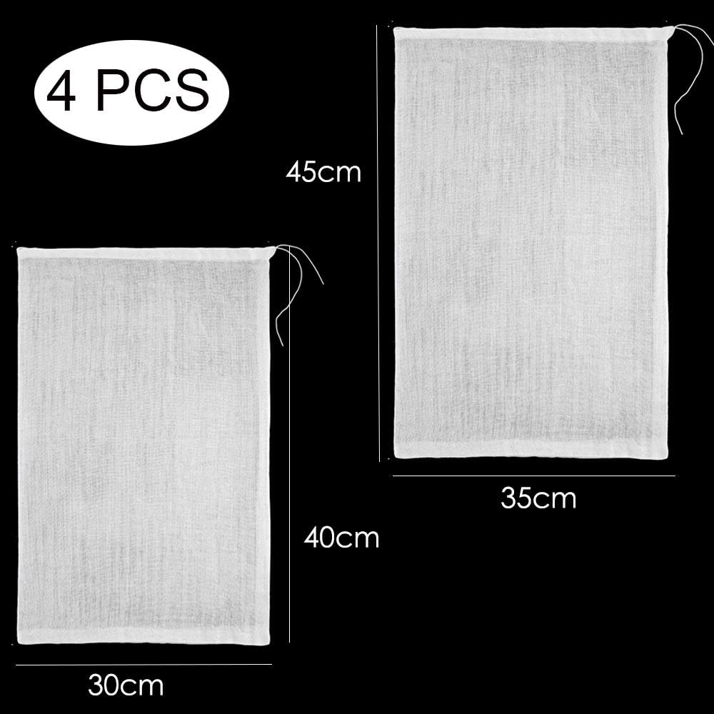 4Pcs Straining Bag Muslin Bags for Straining Filtering Wine Beer Jam Marmalade Home Brew & Boiling Hops(2 Size) - Image 3