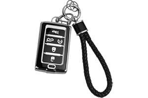 JOYEAR for Jeep Keychain with Key Fob Cover Compatible with 2024 2023 2022 2021 Grand Cherokee L Grand Wagoneer 5-Buttons(Silver-Black)