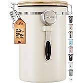 Veken Coffee Canister, 39OZ Large, Airtight Stainless Steel Food Storage Container for 2.2lbs Coffee Beans, Ground, Sugar, Tea, Flour, Cereal, Kitchen Bar Accessories with Date Tracker & Scoop, Cream