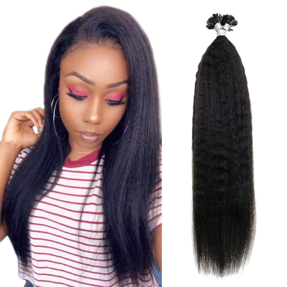Runature U Tip Hair Extensions Kinky Straight Color 1B Off
