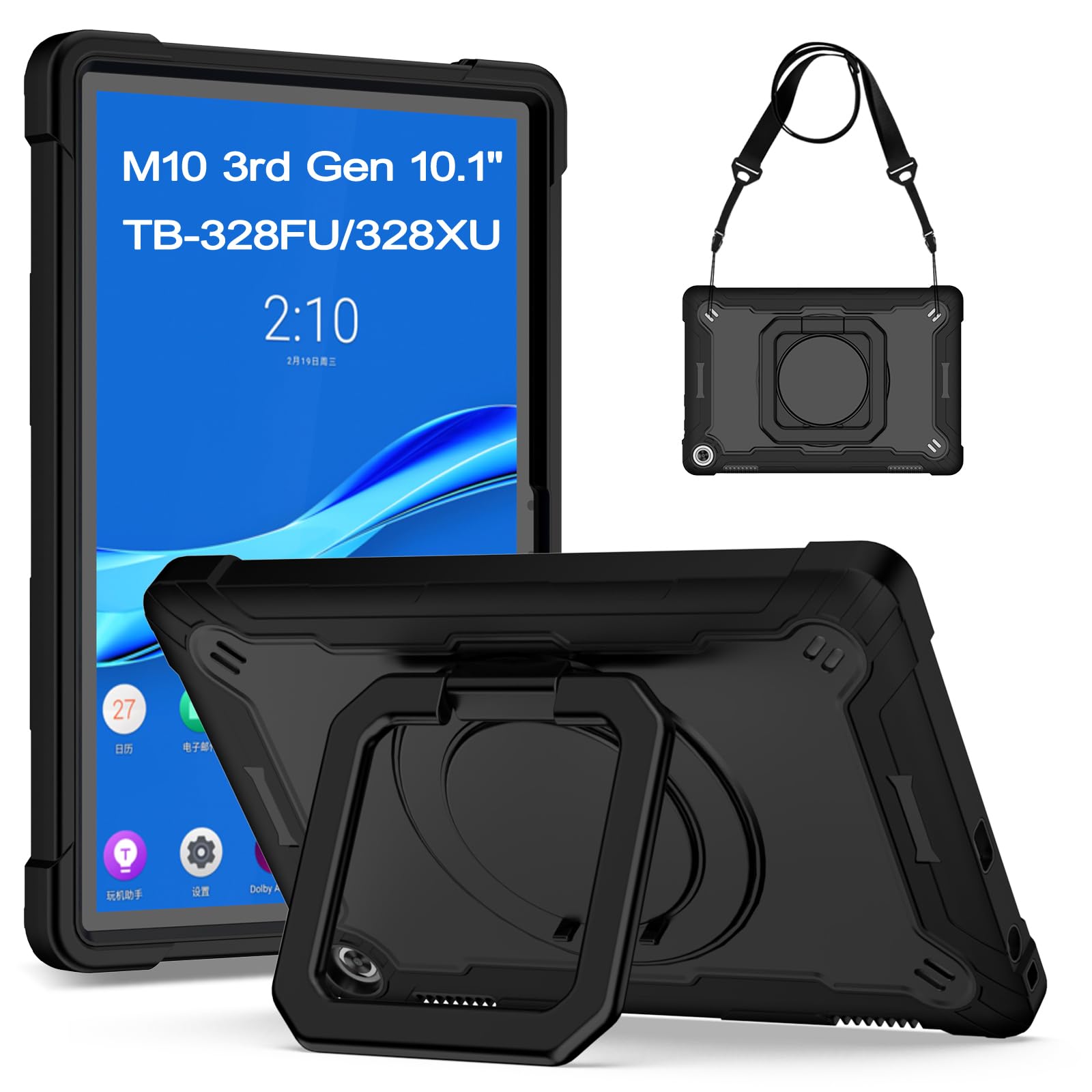 KATUMO Case For Lenovo M10 Tablet 3rd Gen 10.1 inch 2022 (TB-328F) Case Shockproof Protective Cover (360°Rotatable Stand & Detachable Adjustable Shoulder Strap ）Identify Tablet Model（TB-328F）