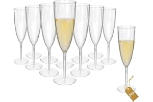 24 Pcs Clear Plastic Champagne Flutes, 6OZ/180ML Hard Disposable Plastic Champagne Glasses, One Piece Design Wine Glasses Coc