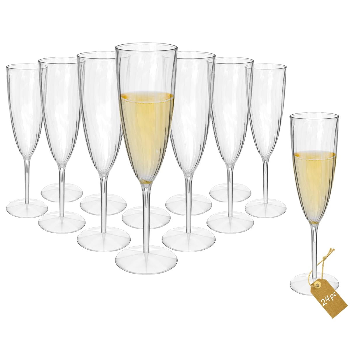 Photo 1 of 24 Pcs Clear Plastic Champagne Flutes, Hard Disposable Plastic Champagne Glasses, One Piece Design Wine Glasses Cocktail Cups for Home Daily Life Party Wedding Toasting Drinking (24Pcs-6OZ/180ML)