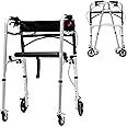 SAFSTAR 2-Button Folding Walker, Rollator Walker with Seat & Wheels, Height Adjustable Stand Up Walker w/Brakes, Reversible Seat Cushion, Heavy Metal Frame Backrest, Upright Walkers for Seniors