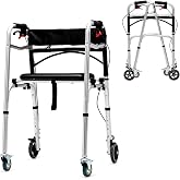 SAFSTAR 2-Button Folding Walker, Rollator Walker with Seat &amp; Wheels, Height Adjustable Stand Up Walkers w/Brakes, Reversible Seat Cushion, Heavy Metal Frame Backrest, Upright Walkers for Seniors