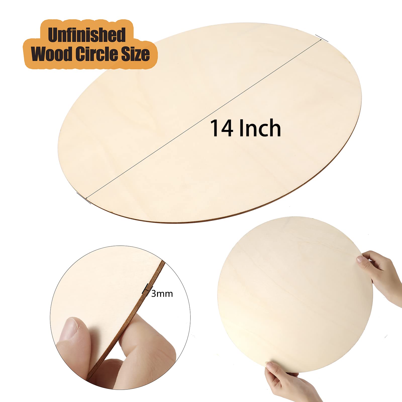 5Pcs 14 Inch Wood Circles for Crafts, Unfinished Blank Wooden Rounds Slice Wooden Cutouts for DIY Crafts, Door Hanger, Sign, Wood Buring, Painting, Christmas Décor