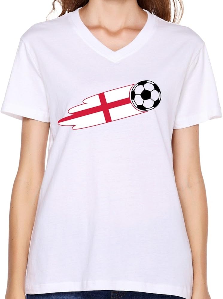 Fussball Soccer Ball England Women Casual Print V Neck Tee