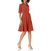 Sharagano Womens Button Front Pleated Shirt Casual Dress