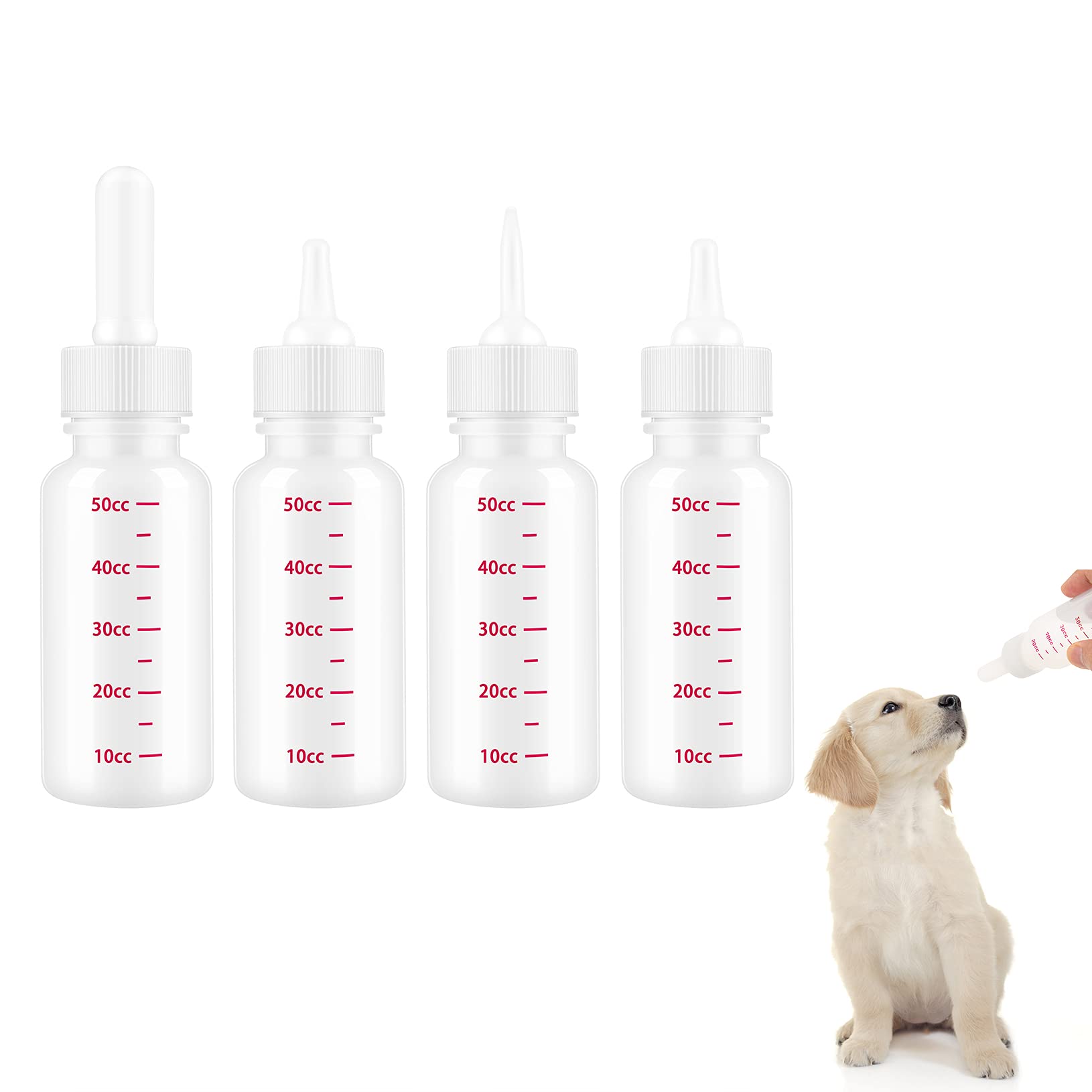 PUFEUOO 4Pcs 50ml Pet Feeding Bottle Kitten Puppy Feeding Bottles with Different Nipples for Newborn Animal Feeder
