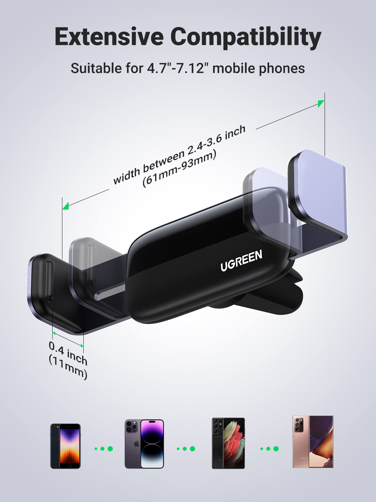 UGREEN Car Vent Phone Mount Air Vent Clip Phone Holder Car Mount Mini Size Compatible with iPhone 17 16 15 14 13 12 Pro Max Mini Plus, iPhone 11 SE XS XR 8 7 6 6S Smartphone