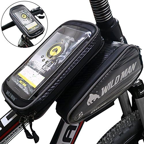 Bike Frame Bag DeFe Top Tube Cycle Bags Double Pouch Bicycle Front Phone Pannier with Water Resistant Zipper 2 in 1 Removable Phone Mount Holder TPU High Sensitive Touch up to 6.3"