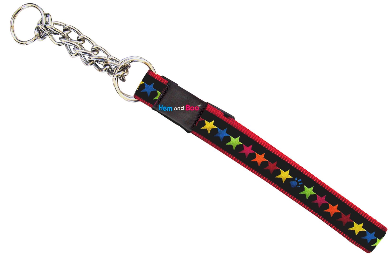 Hem and Boo Stars Black on Red Dog Training Collar 3/4 Inch x 14-20 Inch / 1.9 x 35-50 cm