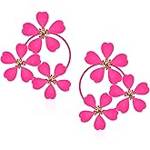 Aishgjia Large Round Flower Earrings Candy Color Paint Metal Dangle Romantic Boho Sweet Wild Flower Statement Earrings for Women Wedding Party Jewelry