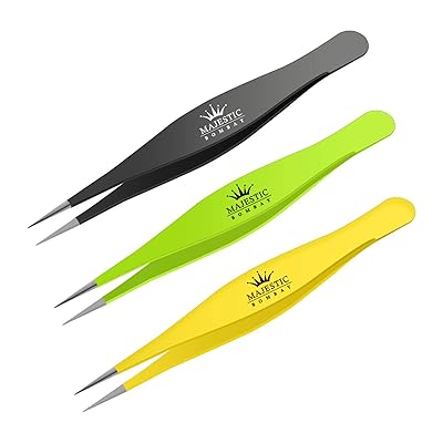 Surgical Tweezers for Ingrown Hair - Precision Sharp Needle Nose Pointed Tweezers for Splinters, Ticks &amp; Glass Removal - Best for Eyebrow Hair, Facial Hair (3 pack pointed, yellow black and green)