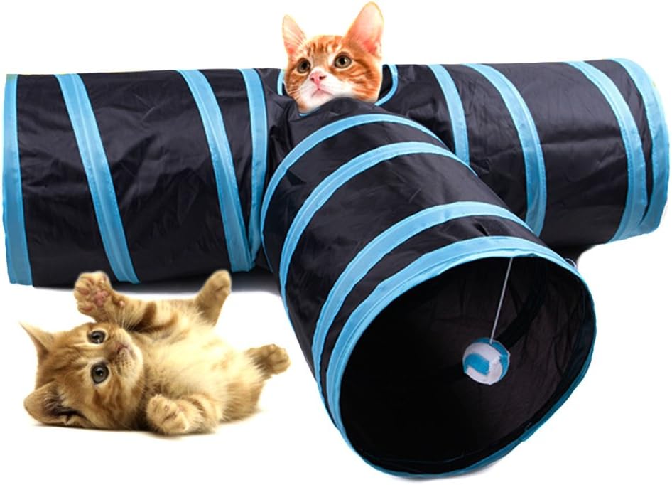 Cat Tunnel HYSUNG 3 Way Collapsible Pet Play Tunnel with Ringing Ball Fun Soft Tube Toy for Kitten Puppy and Rabbit