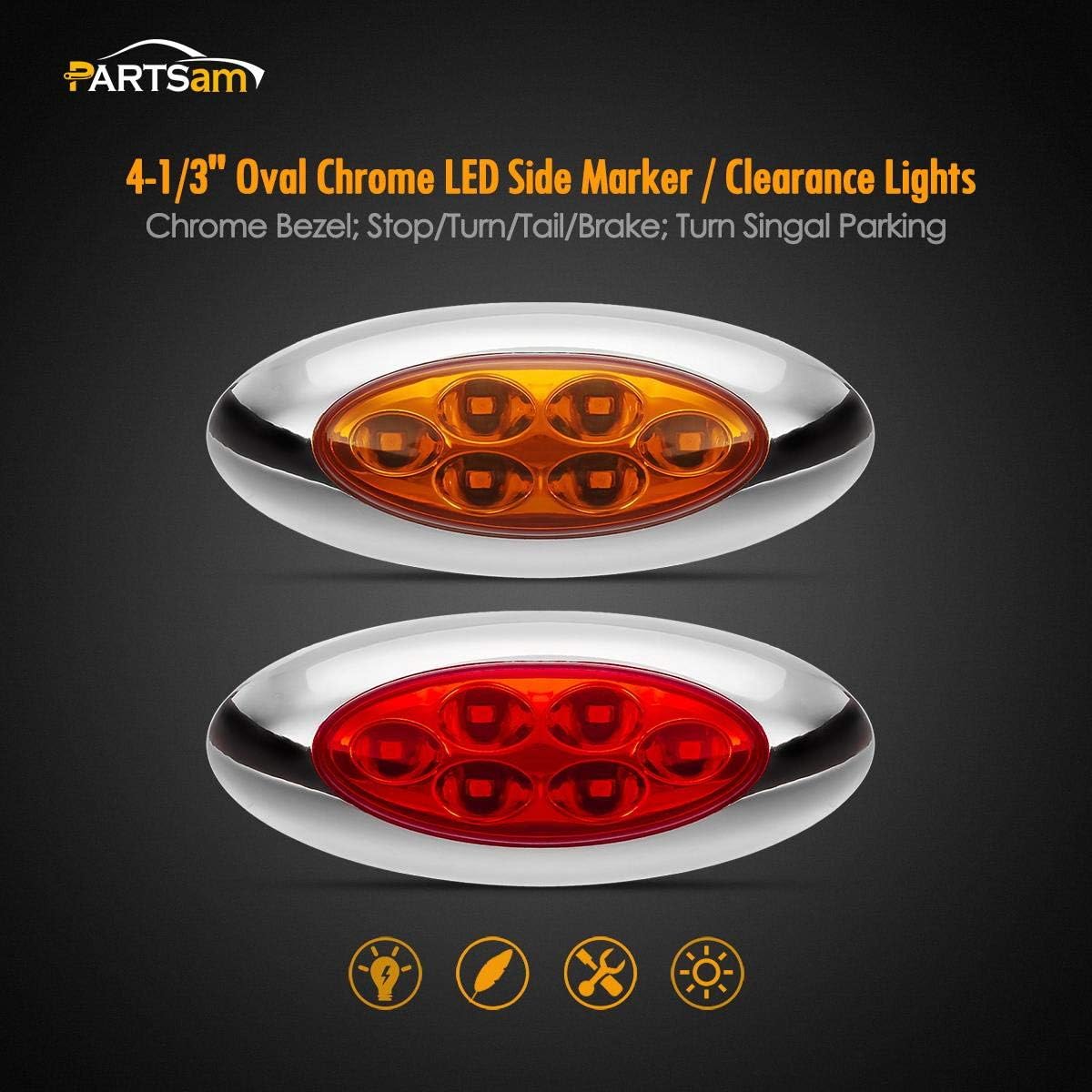 Partsam 4x 41/3 Oval led Trailer Marker Lights 63528SMD Aux Stop