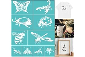 GOMAKERER 2 Sheets Insects Silkscreen Stencil, Butterfly Ladybird Honeybee Praying Mantis Painting Stencils Templates Reusable Self-Adhesive Silk Screen Printing for Wall Border Wood Fabric Home Decor