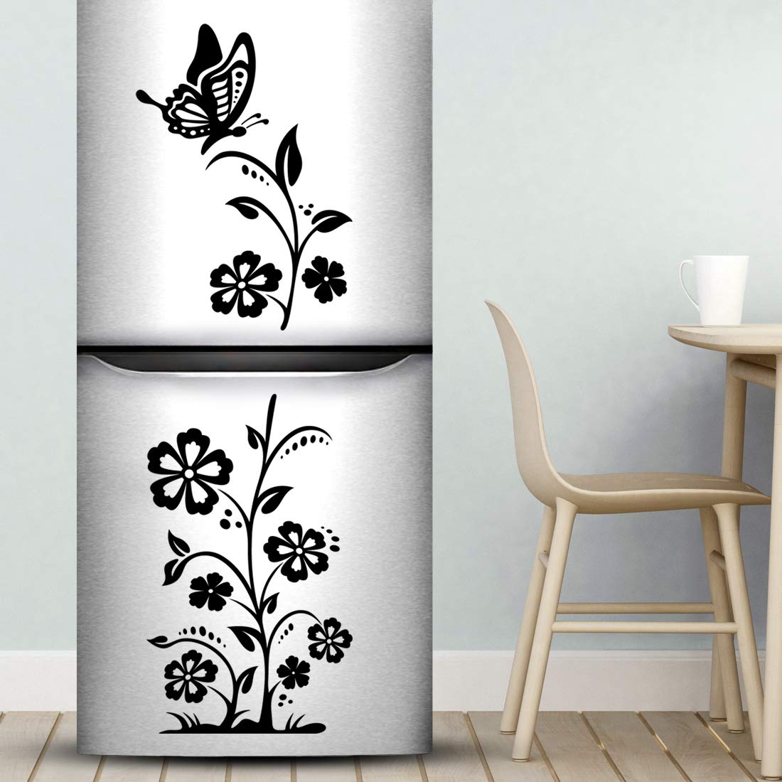Butterflies Flowers Sticker Fridge Wall Stickers Floral Decorations Art Decor Kitchen Decal Bedroom Decoration Ornament Shopping Posters Living Room Decals Furniture Decorative Vinyl Home Mural